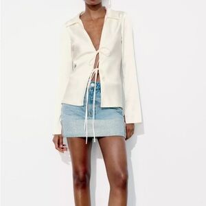 Zara Cream/Ivory Tie-Front Blouse